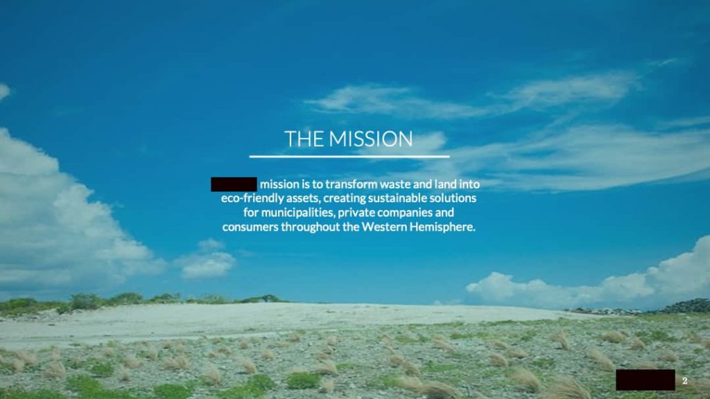Example mission slide for a pitch deck.