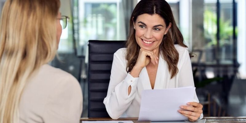 Job candidate answering CFO interview questions.