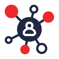 Comprehensive, CEO Focused Solutions Icon with person at center of circles