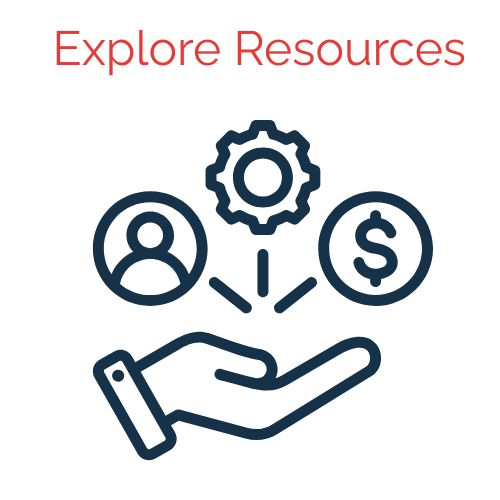 Explore Resources Icon of hand with a mix of resources.